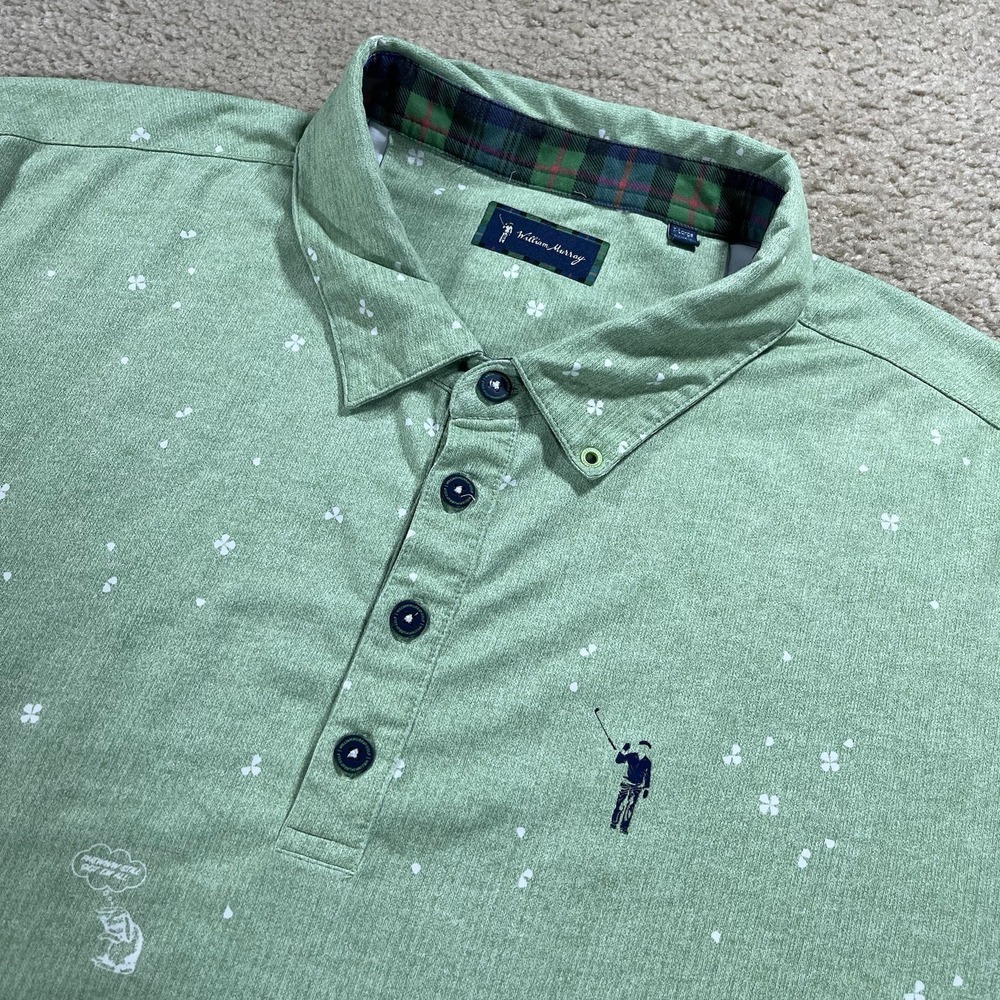 William Murray Shirt Mens Extra Large Green Golf Polo Short Sleeve All Over